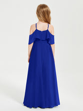 Off the Shoulder Long Junior Bridesmaid Dresses Royal Blue