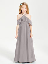 Off the Shoulder Long Junior Bridesmaid Dresses Silver