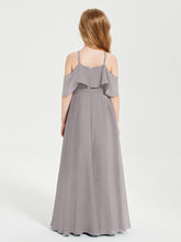 Off the Shoulder Long Junior Bridesmaid Dresses Silver