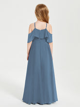 Off the Shoulder Long Junior Bridesmaid Dresses Slate Blue