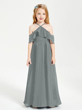 Off the Shoulder Long Junior Bridesmaid Dresses Steel Grey