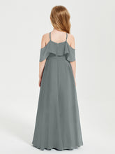 Off the Shoulder Long Junior Bridesmaid Dresses Steel Grey