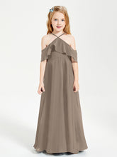 Off the Shoulder Long Junior Bridesmaid Dresses Taupe
