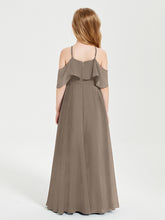 Off the Shoulder Long Junior Bridesmaid Dresses Taupe
