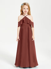 Off the Shoulder Long Junior Bridesmaid Dresses Terracotta