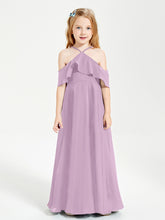 Off the Shoulder Long Junior Bridesmaid Dresses Wisteria