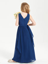 Boho Sleeveless Chiffon Junior Bridesmaid Dresses V-neck Dark Navy