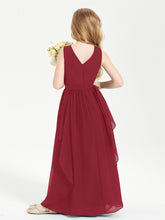 Boho Sleeveless Chiffon Junior Bridesmaid Dresses V-neck Burgundy