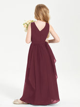 Boho Sleeveless Chiffon Junior Bridesmaid Dresses V-neck Cabernet