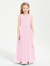 Boho Sleeveless Chiffon Junior Bridesmaid Dresses V-neck Candy Pink