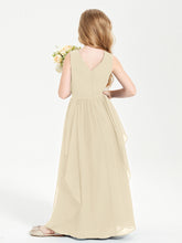 Boho Sleeveless Chiffon Junior Bridesmaid Dresses V-neck Champagne