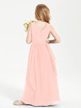 Boho Sleeveless Chiffon Junior Bridesmaid Dresses V-neck Coral