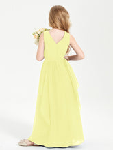 Boho Sleeveless Chiffon Junior Bridesmaid Dresses V-neck Daffodil