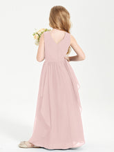 Boho Sleeveless Chiffon Junior Bridesmaid Dresses V-neck Dusty Rose