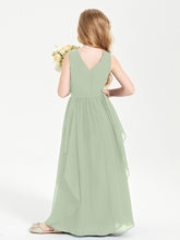 Boho Sleeveless Chiffon Junior Bridesmaid Dresses V-neck Dusty Sage