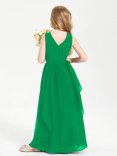 Boho Sleeveless Chiffon Junior Bridesmaid Dresses V-neck Emerald