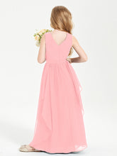 Boho Sleeveless Chiffon Junior Bridesmaid Dresses V-neck Flamingo