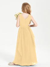 Boho Sleeveless Chiffon Junior Bridesmaid Dresses V-neck Gold