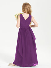 Boho Sleeveless Chiffon Junior Bridesmaid Dresses V-neck Grape