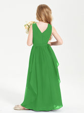 Boho Sleeveless Chiffon Junior Bridesmaid Dresses V-neck Green