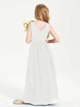 Boho Sleeveless Chiffon Junior Bridesmaid Dresses V-neck Ivory