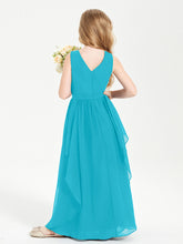 Boho Sleeveless Chiffon Junior Bridesmaid Dresses V-neck Jade