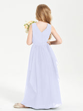 Boho Sleeveless Chiffon Junior Bridesmaid Dresses V-neck Lavender