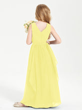 Boho Sleeveless Chiffon Junior Bridesmaid Dresses V-neck Lemon