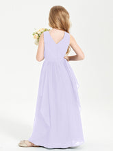 Boho Sleeveless Chiffon Junior Bridesmaid Dresses V-neck Lilac