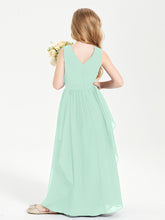 Boho Sleeveless Chiffon Junior Bridesmaid Dresses V-neck Mint Green