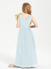 Boho Sleeveless Chiffon Junior Bridesmaid Dresses V-neck Mist