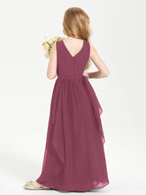 Boho Sleeveless Chiffon Junior Bridesmaid Dresses V-neck Mulberry
