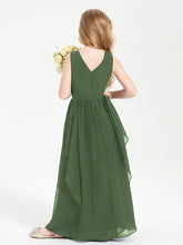 Boho Sleeveless Chiffon Junior Bridesmaid Dresses V-neck Olive Green