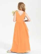 Boho Sleeveless Chiffon Junior Bridesmaid Dresses V-neck Orange