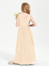 Boho Sleeveless Chiffon Junior Bridesmaid Dresses V-neck Peach