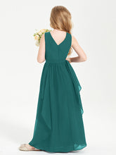 Boho Sleeveless Chiffon Junior Bridesmaid Dresses V-neck Peacock