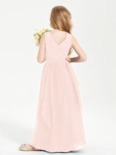 Boho Sleeveless Chiffon Junior Bridesmaid Dresses V-neck Pearl Pink