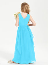 Boho Sleeveless Chiffon Junior Bridesmaid Dresses V-neck Pool