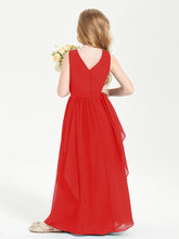 Boho Sleeveless Chiffon Junior Bridesmaid Dresses V-neck Red