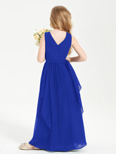 Boho Sleeveless Chiffon Junior Bridesmaid Dresses V-neck Royal Blue