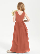 Boho Sleeveless Chiffon Junior Bridesmaid Dresses V-neck Rust