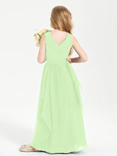 Boho Sleeveless Chiffon Junior Bridesmaid Dresses V-neck Sage