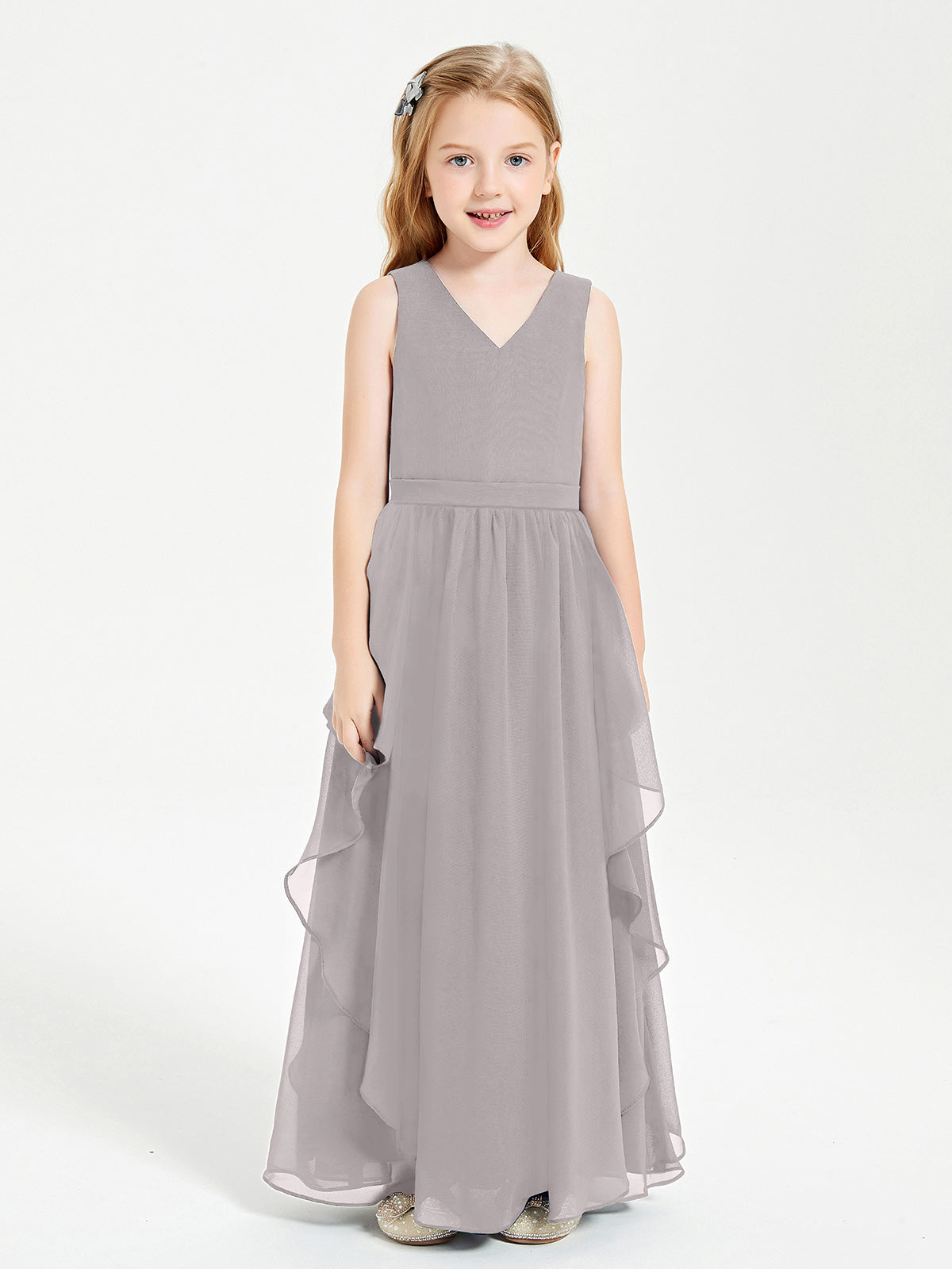 Simple Sleeveless Chiffon Junior Bridesmaid Gown Black
