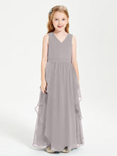 Boho Sleeveless Chiffon Junior Bridesmaid Dresses V-neck Silver