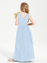 Boho Sleeveless Chiffon Junior Bridesmaid Dresses V-neck Sky Blue