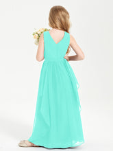 Boho Sleeveless Chiffon Junior Bridesmaid Dresses V-neck Spa