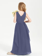 Boho Sleeveless Chiffon Junior Bridesmaid Dresses V-neck Stormy