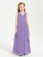 Boho Sleeveless Chiffon Junior Bridesmaid Dresses V-neck Tahiti