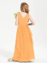 Boho Sleeveless Chiffon Junior Bridesmaid Dresses V-neck Tangerine