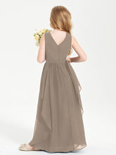 Boho Sleeveless Chiffon Junior Bridesmaid Dresses V-neck Taupe